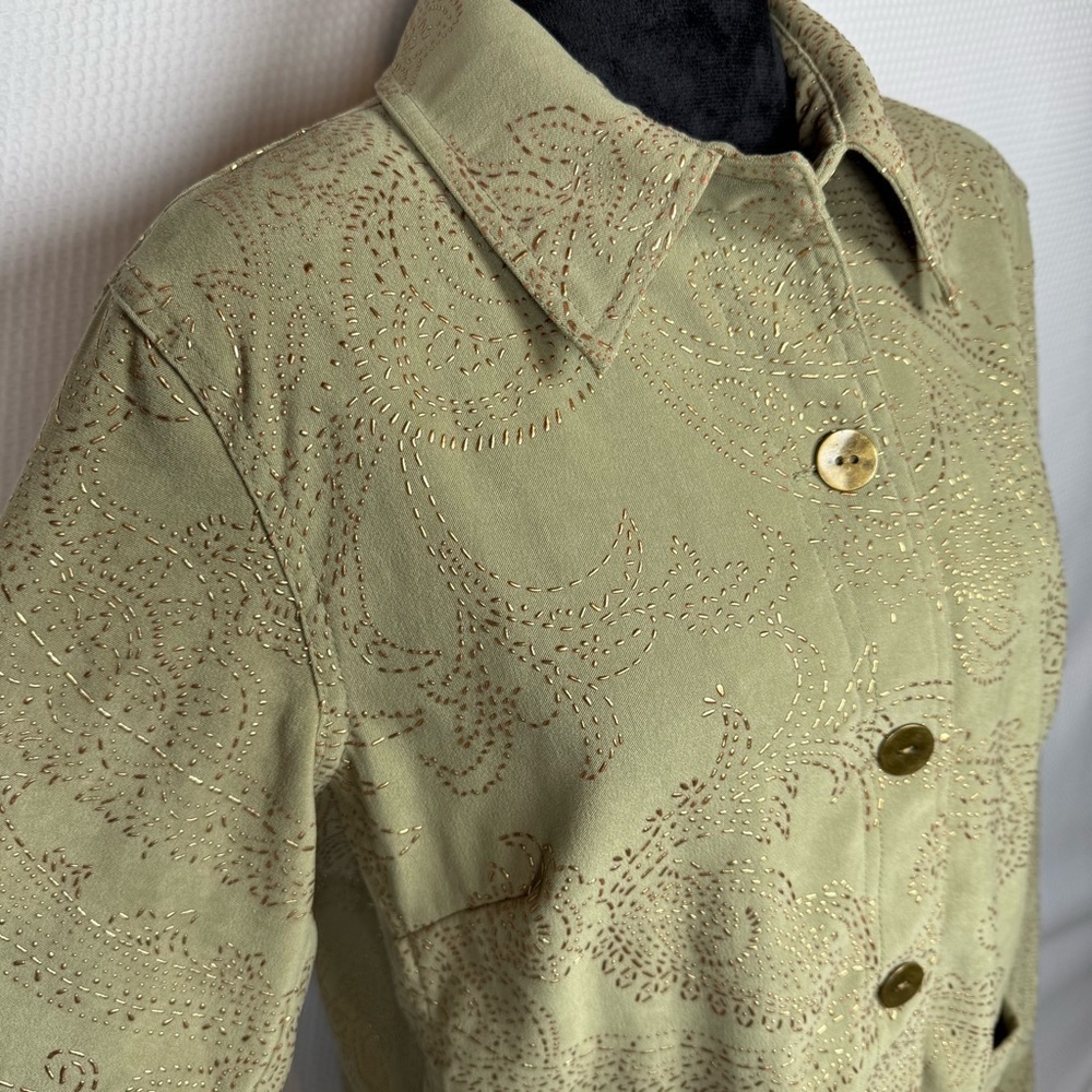 Susan Graver Sage Green Gold Embellished Utility Jacket Medium - Picture 5 of 15